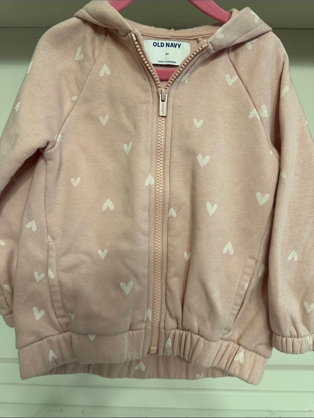 Old Navy size 4T Light Pink Heart Zip Hoodie. Like new